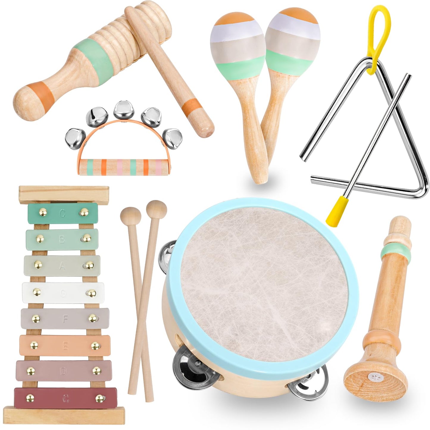 Raimy Kids Musical Instruments Set, Neutral Colors Wooden Montessori Toys