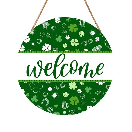 St Patricks Day Welcome Door Decoration for Home Welcome Shamrock Wreath Sign for Front Door St Patricks Day Outdoor Decorations Hanging Wooden Sign for Home Proch Spring Farmhouse 12x12 Inch