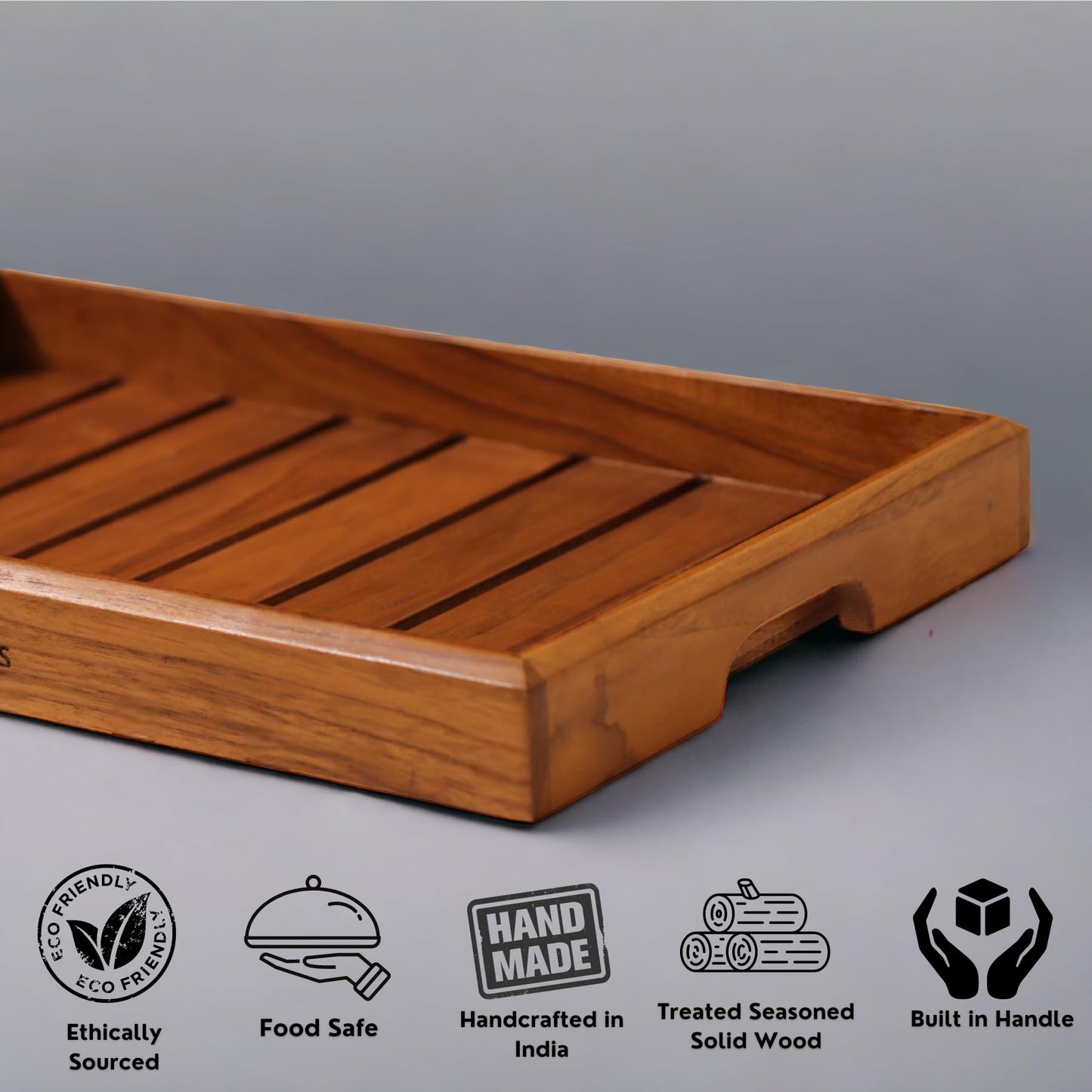 Vesta Homes Large Teak Wood Serving Tray for Home, Kitchen, Breakfast, Restaurant, Office Organizer, Dining Table | Premium Wooden Tray |15 * 10 * 1.5 Inches | Handmade in India