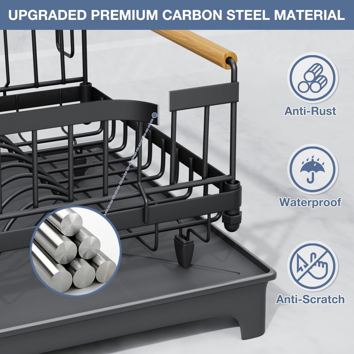 Dish Rack Lightweight & Space-Saving Drying Rack with Drainboard Large Capacity Anti-Rust Kitchen Counter Organizer with Cup, Utensil & Cutting Board Holders for Dishes, Bowels, Spoons and Forks