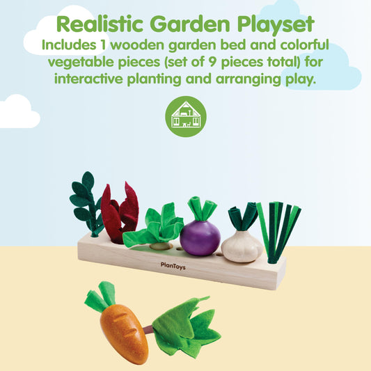 PlanToys® Wooden Build-A-Garden Seedling Patch Play Set | Montessori Garden & Vegetable Activity for Color Recognition, Fine Motor Skills & Early Learning | Eco Friendly Indoor Toy