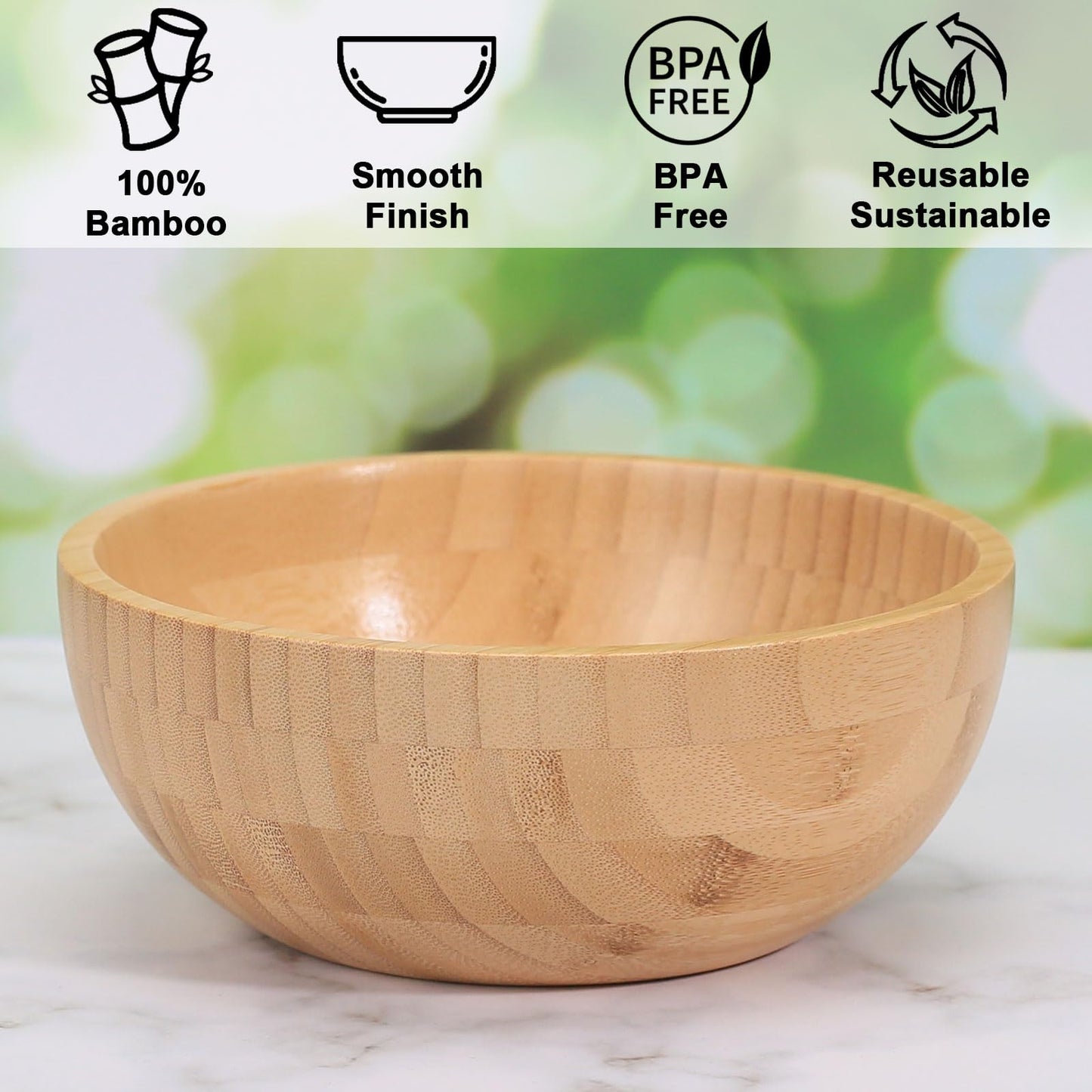 ZTHapwa Bamboo Salad Bowls, 8 Inch Big Round Bamboo Wooden Bowls for Salads/Fruits/Pasta/Vegetables, 49 Fl oz Handcraft Serving Bowl for Entertaining and Party, Rustic Home Decor Set of 2