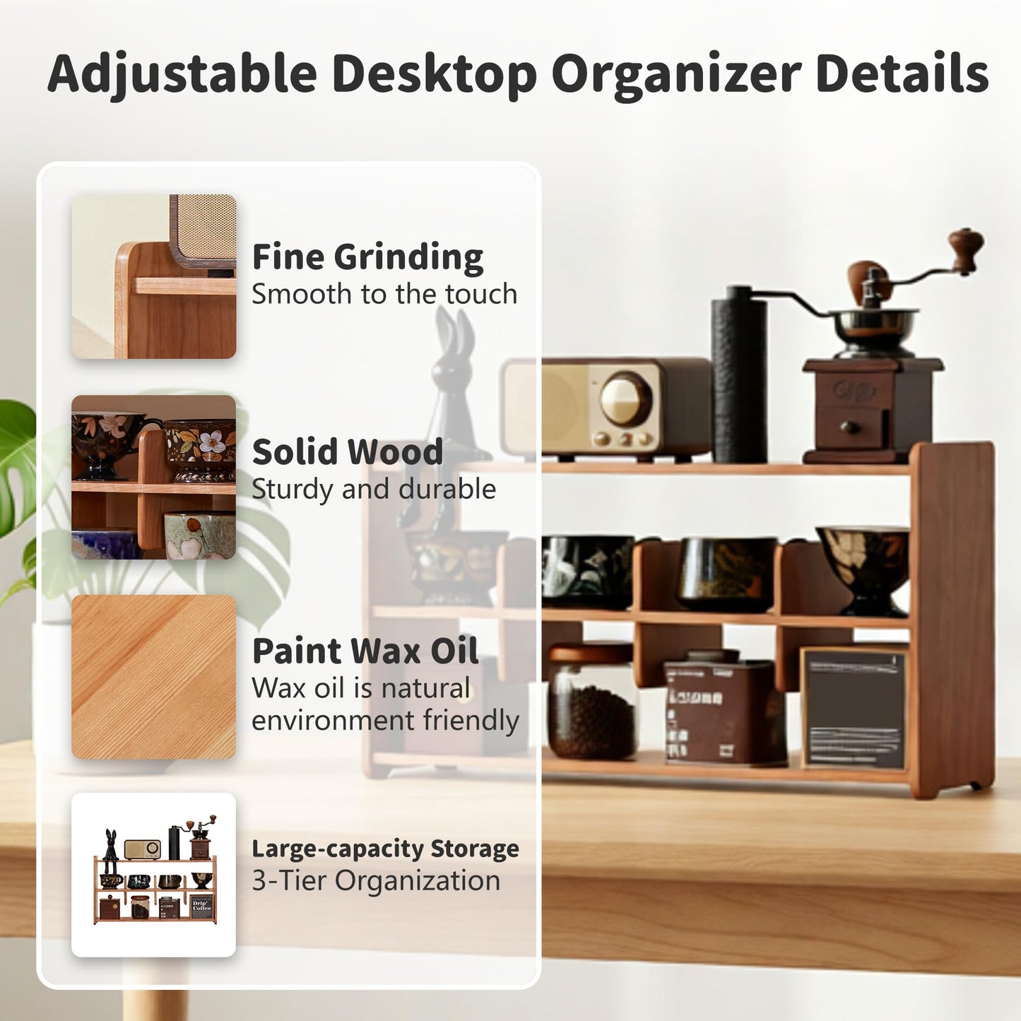 KAOTGOT Coffee Cup Holder for Countertop Walnut Wood Coffee Mugs Holder for Kitchen Mug Display Rack (3-Tier wood A)