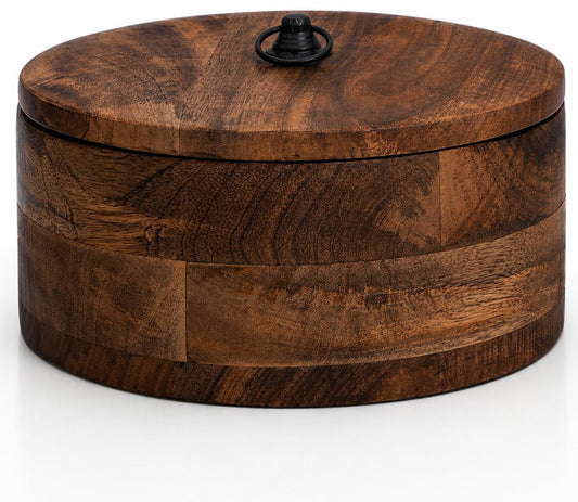 Handcrafted Wooden Mexican Tortilla Warmer Basket Chapati Roti Bread Holder Box Pancake Keeper Serveware Hot Pot Casserole Dish With Lid Home Kitchen Dining Decor, Natural Brown, 9 x 3.5 Inches