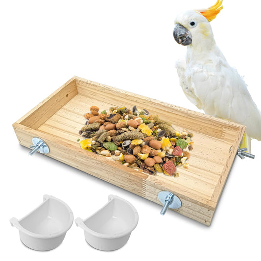 BNOSDM Wooden Bird Feeder for Cage Natural Wood Bird Foraging Box Food Dish for Small to Medium Birds Parrot Feeding Cups for Cockatiel, Lovebird, Parakeet, Budgies (Large)