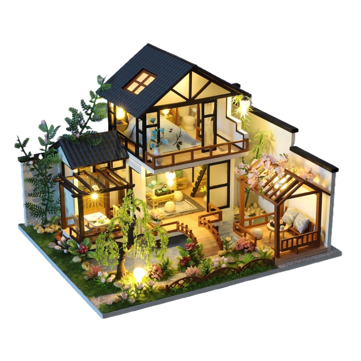 YSWOOD WORLD Miniature House Kit, Miniature Kit, Dollhouse Kit for Adults Teen, Mini House Kit for Birthday Christmas Father's Day, Bamboo Stream Garden