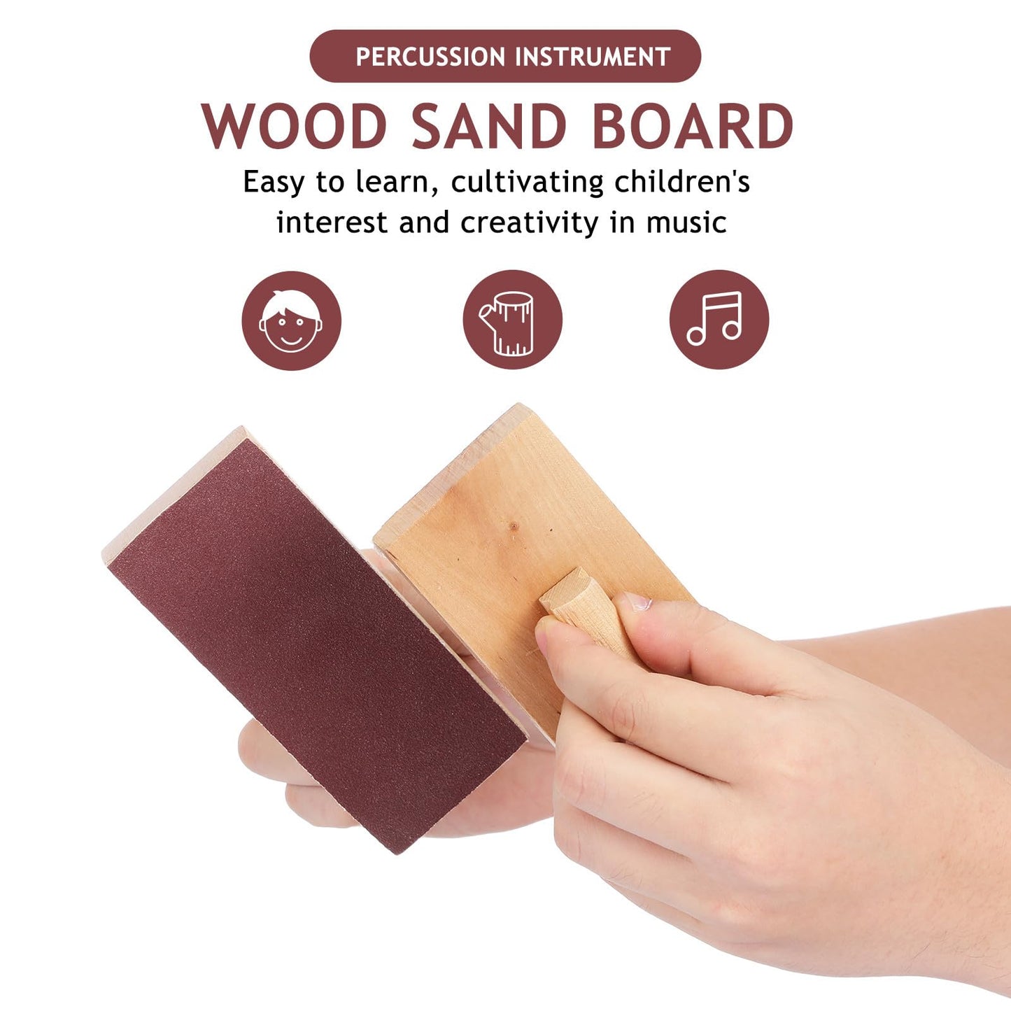 Totority Wooden Sand Blocks 2 Pack Kids Percussion Toy for Rhythm Training Musical Instrument Toy with Sandpaper Surface Hand-Held Wooden Block for Kindergarten Music Play and Learning