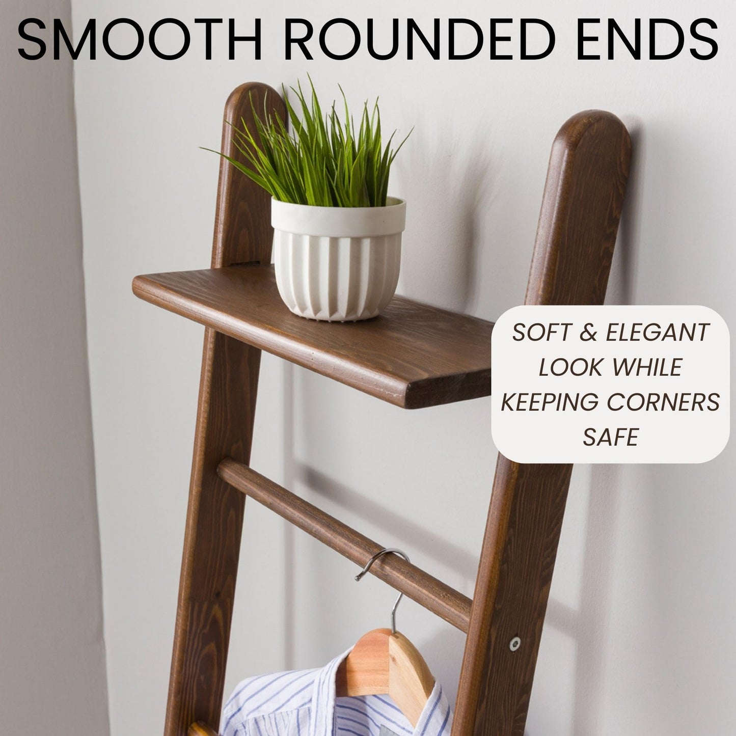 FURNIREM Solid Pine Wood Blanket Ladder for Living Room Bathroom Organizer Shelves, 7-Tier 5-Tier Freestanding Shelf, Freestanding Towel Rack Extra Storage, Wall-Leaning (Walnut, Medium)