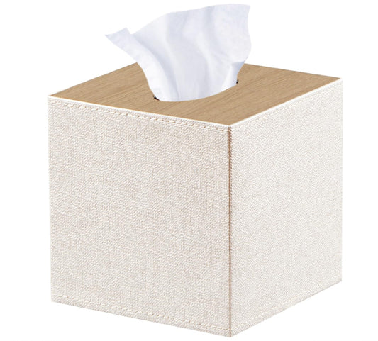 PU Leather Tissue Box Cover Square,Upgrade 99% Compatible Large Size,Cube Tissue Box Holder for Napkin Facial Paper,Dryer Sheet Dispenser Organizer for Bathroom Vanity Countertop Night Stand,Beige