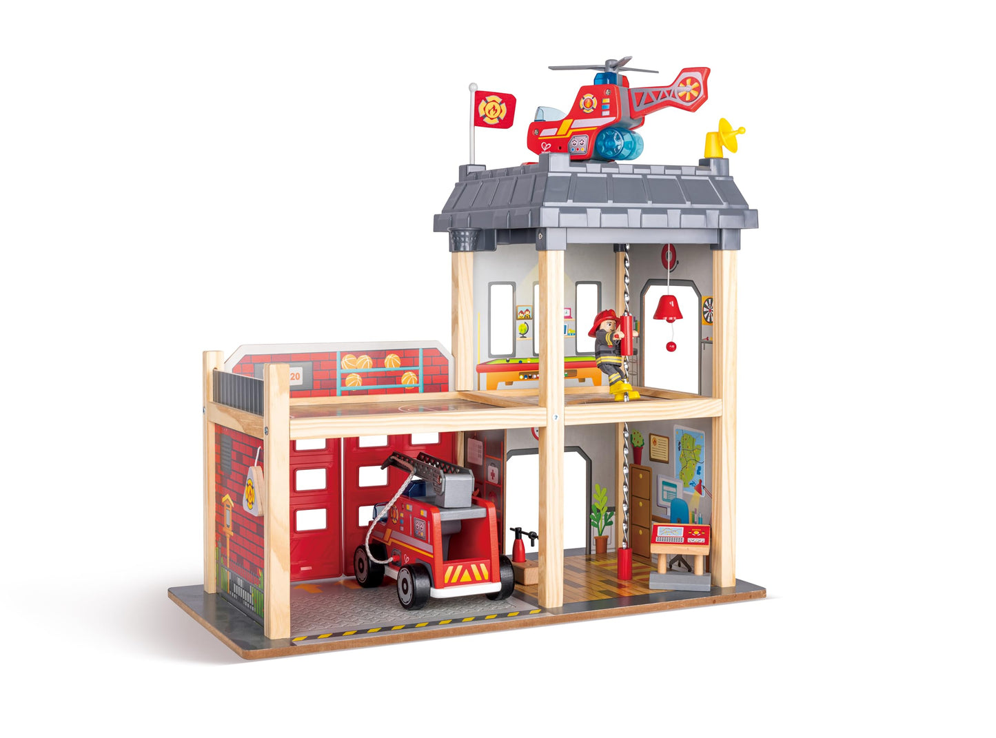 Hape Fire Station Playset| Wooden Dollhouse Kid’s Toy, Stimulates Key Motor Skills and Promotes Team Play