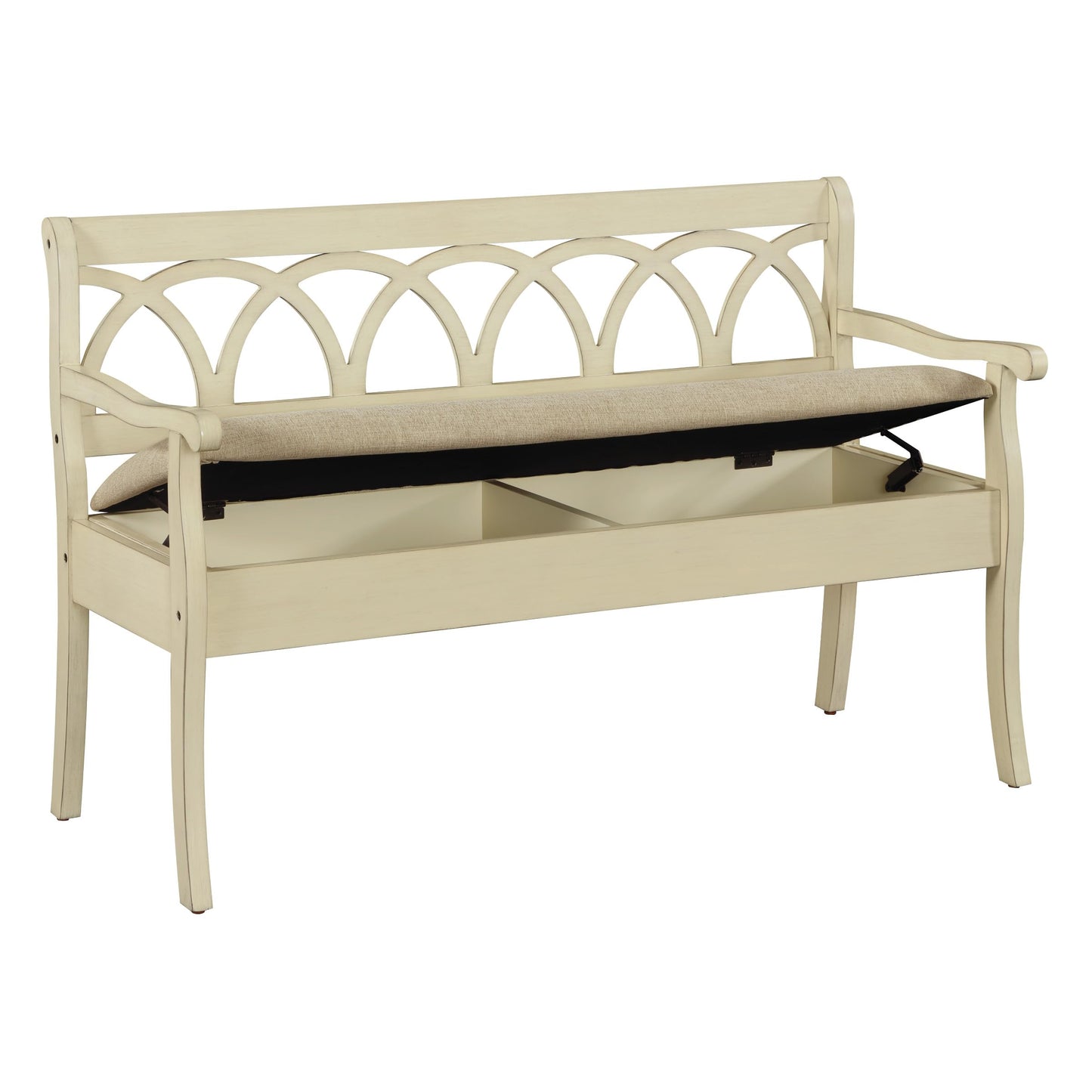 OSP Home Furnishings Coventry Solid Wood and Veneer Storage Bench, Antique White