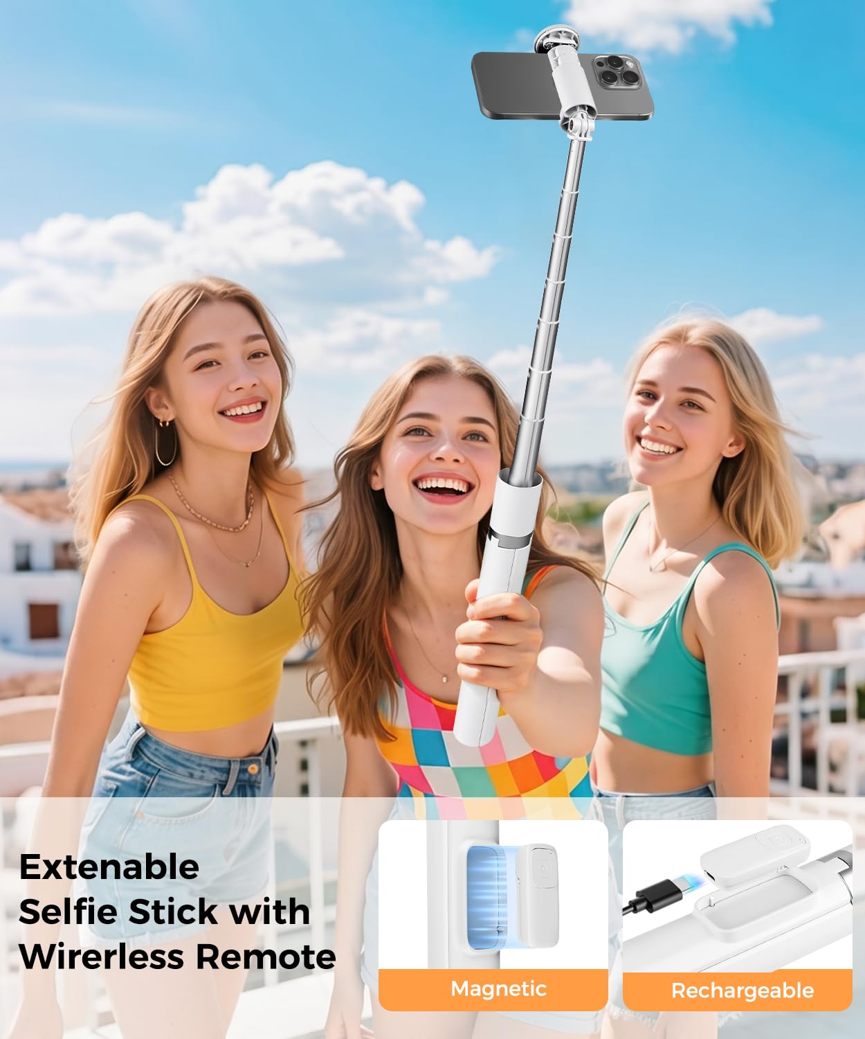Victiv 68" Phone Tripod, Selfie Stick Tripod with Remote and Fill Light, [Tap-to-Open] iPhone Tripod Stand, Lightweight Cell Phone Stand for Video Recording, Travel, Vlogging, White