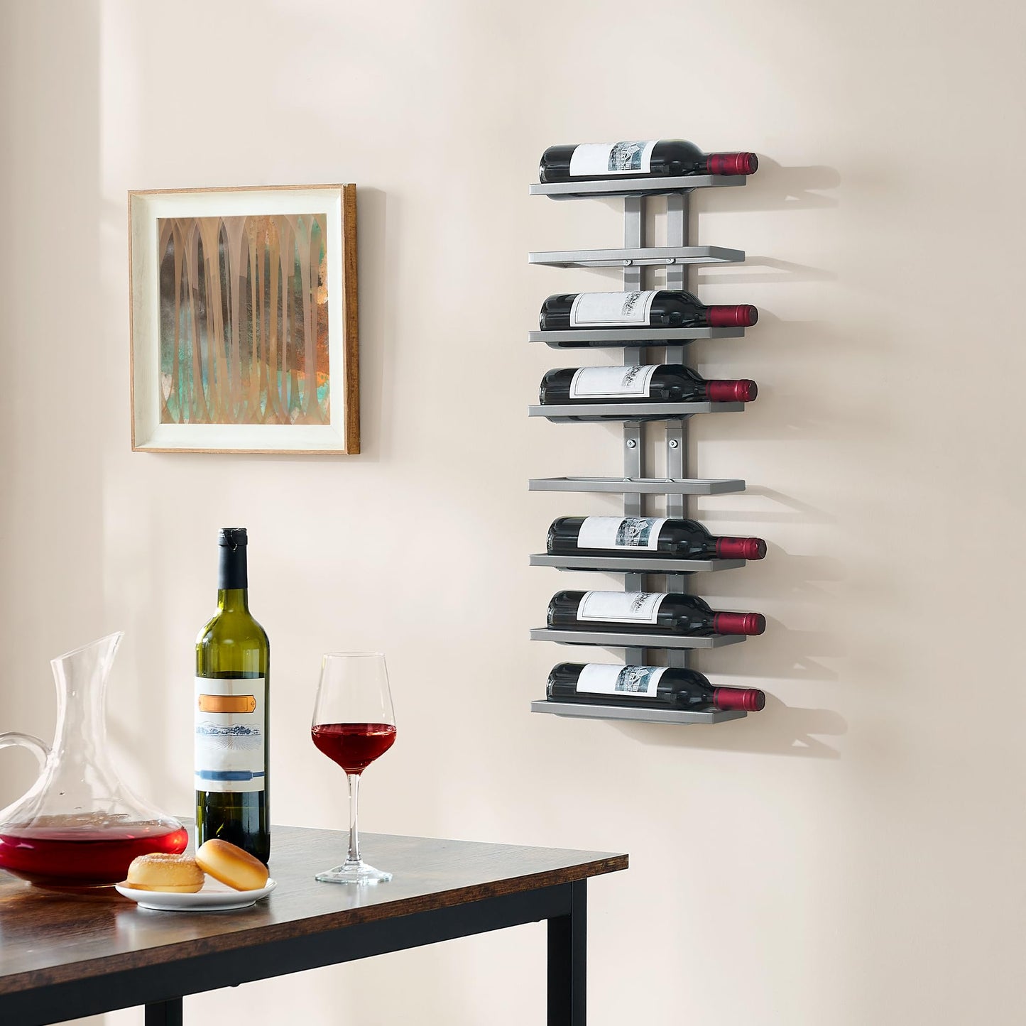 Hoctieon 8 Tier Wall Mount Wine Rack, Wall Racks for Wine Bottles Display and Storage, Hanging Bottle Organizer for Living Room, Dining Room, Wine Cellar, Bar, Grey