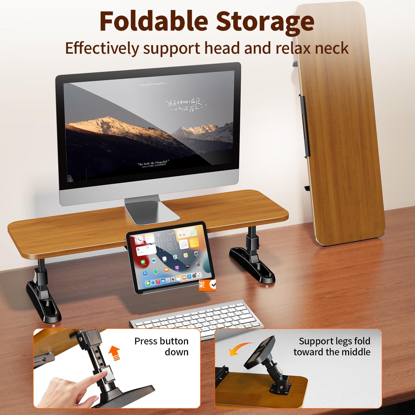 NIFBANG Wooden Monitor Stand Riser for Desk,Adjustable Height Monitor Shelf Riser with Phone Holder,Desk Storage Organizer Accessories,Wood Computer Screen Stands for Office,Home,Laptop,Printer,TV