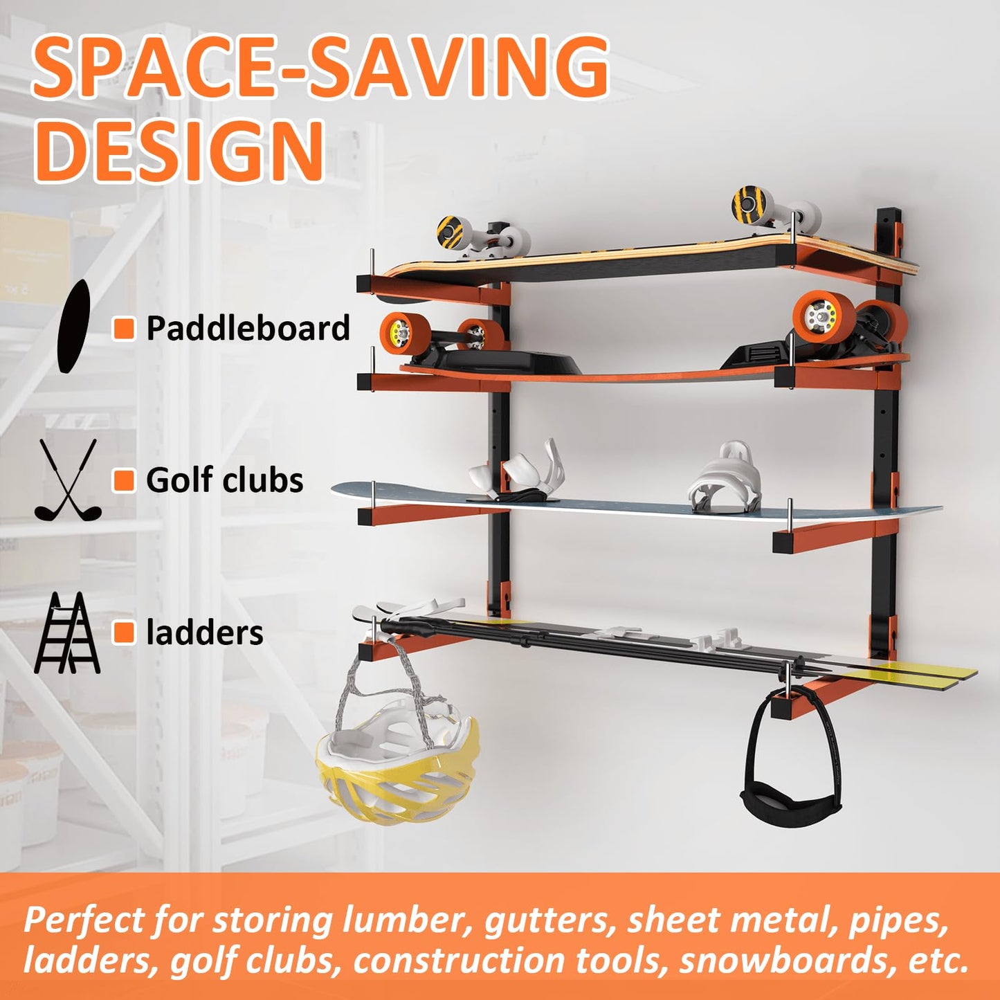 Mogbhw 2 Pack Lumber Storage Rack, Wall Mount Removable & Adjustable Lumber Rack with 4-Level Holds Up 520 Lbs, Heavy Duty Metal Garage Wood Rack for Workshop, Basement, Indoor and Outdoor