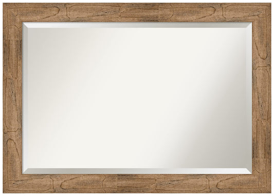 Amanti Art Brown Wall Mirror 30x42 Owl Brown Rectangle Bathroom Mirror for Wall Decor Living Room, Large Country Rustic Wood Frame, Hangs Horizonally and Vertically, Bathroom Decor, Beveled Edge
