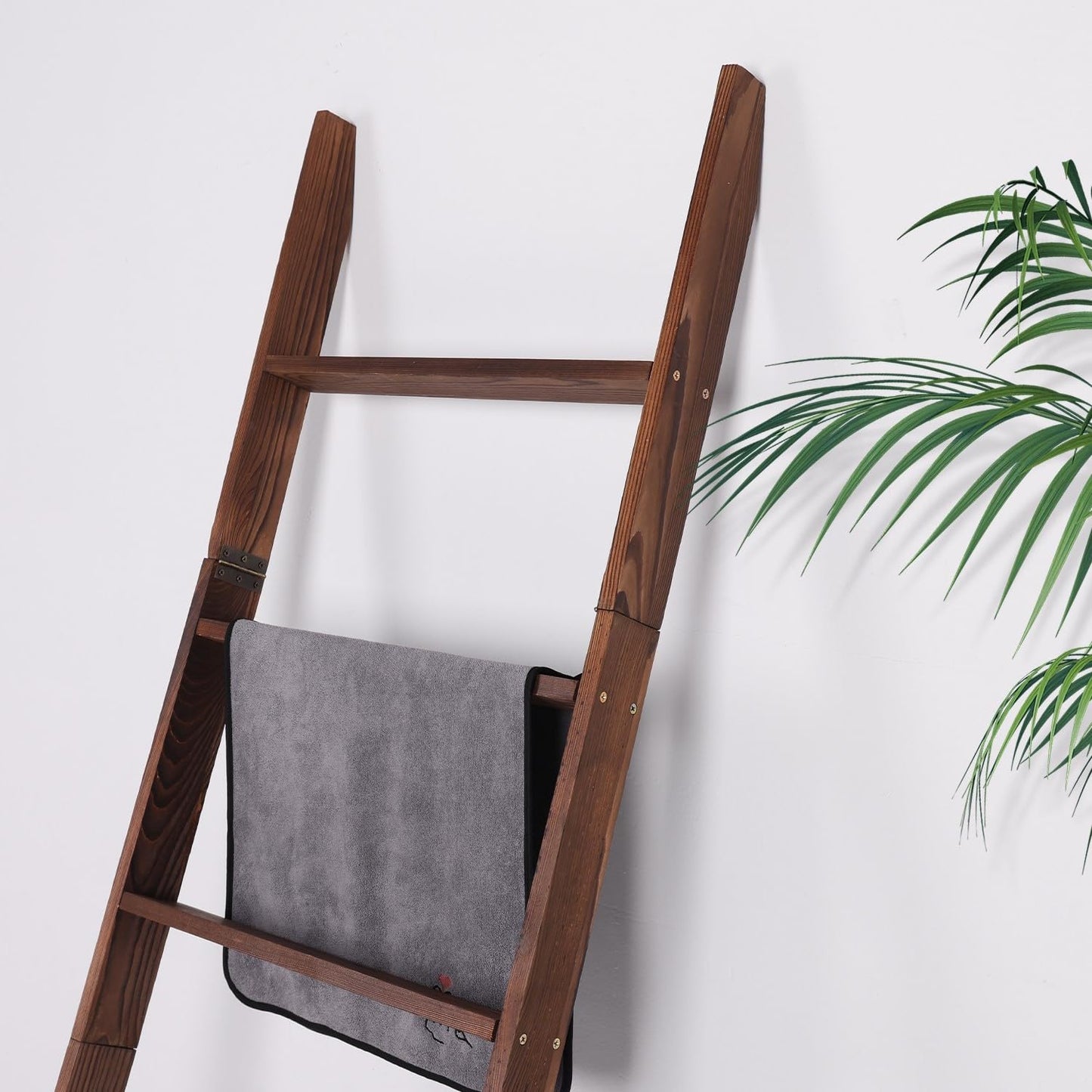 Zelbuck Blanket Ladder for Living Room and Bedroom,6-Tier Decorative Display Ladder Shelf,Ladder Rack for Storage and Decor,Wall Leaning Farmhouse Blanket Storage,Towel Rack, Bathroom,Brown