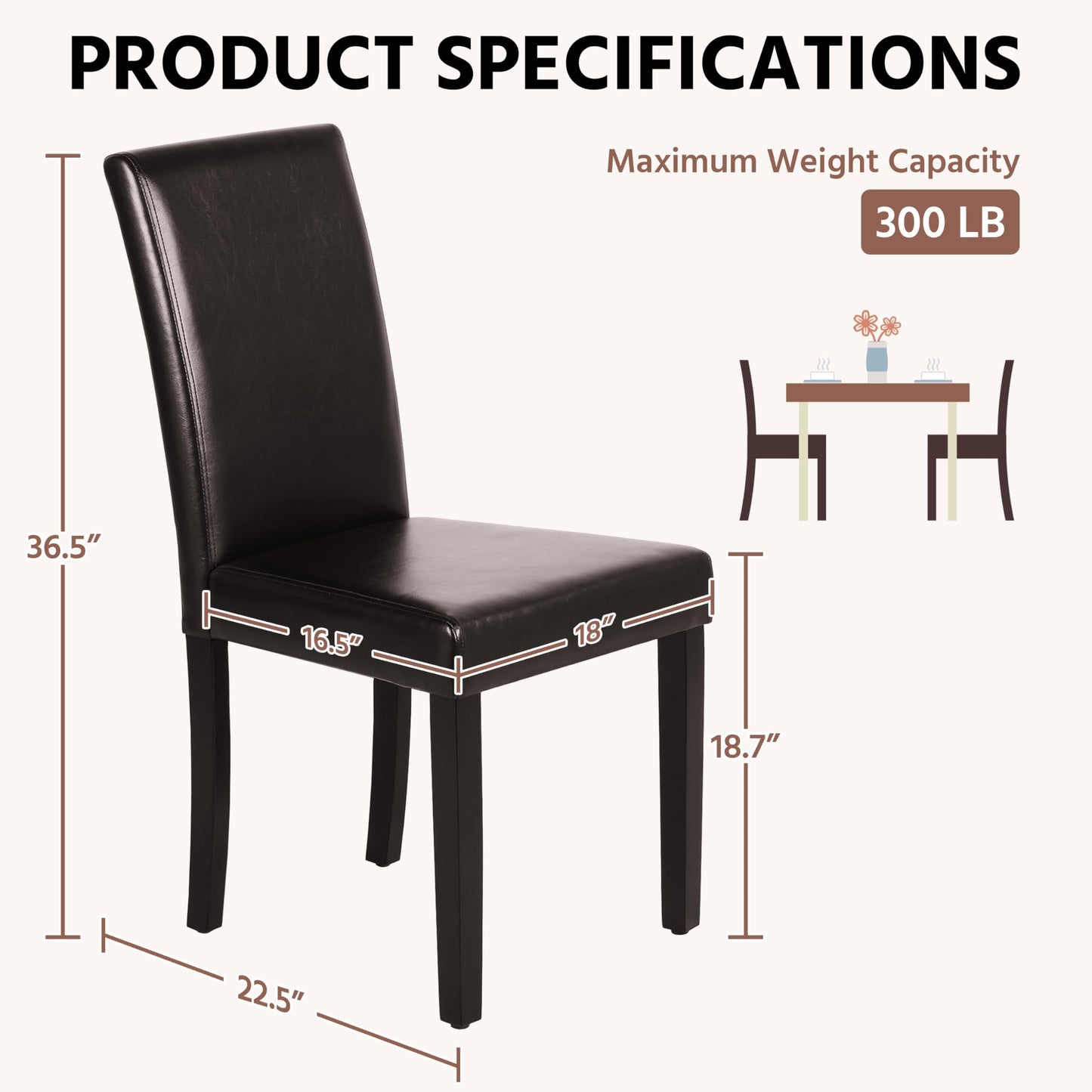 Yaheetech Dining Chairs Set of 4 PU Leather Dining Room Chairs with Waterproof Surface and Wood Legs for Kitchen Restaurant and Living Room, Dark Brown
