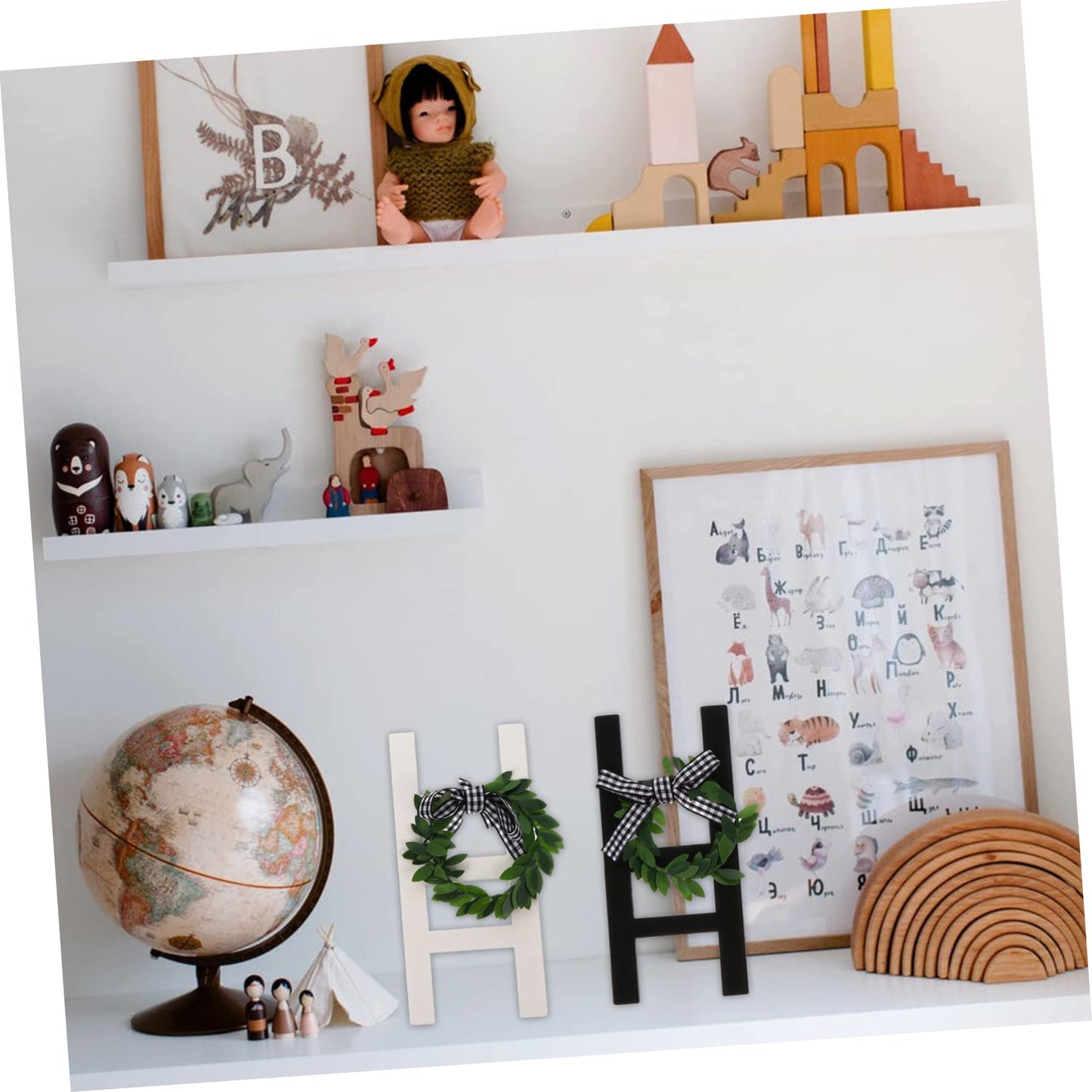 Homoyoyo 2pcs Decorative Wood Frame Small Ladder Decor Wood Ladder Farmhouse Ladder Decor Ladder Decoration with Wreath Wooden Step Ladder Rustic Ladder Sign Office Jewelry Towel Rack
