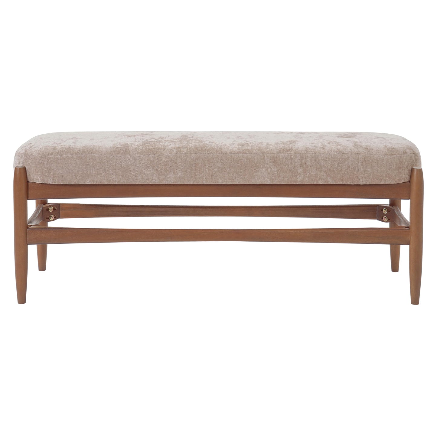 Christopher Knight Home Rubab 53.35" Chenille Fabric Upholstered End of Bed Ottoman Foot Rest, Wooden Ottoman Bench, Long Entryway Bench, Bedroom End of Bed Foot Stools, Light Brown + Walnut
