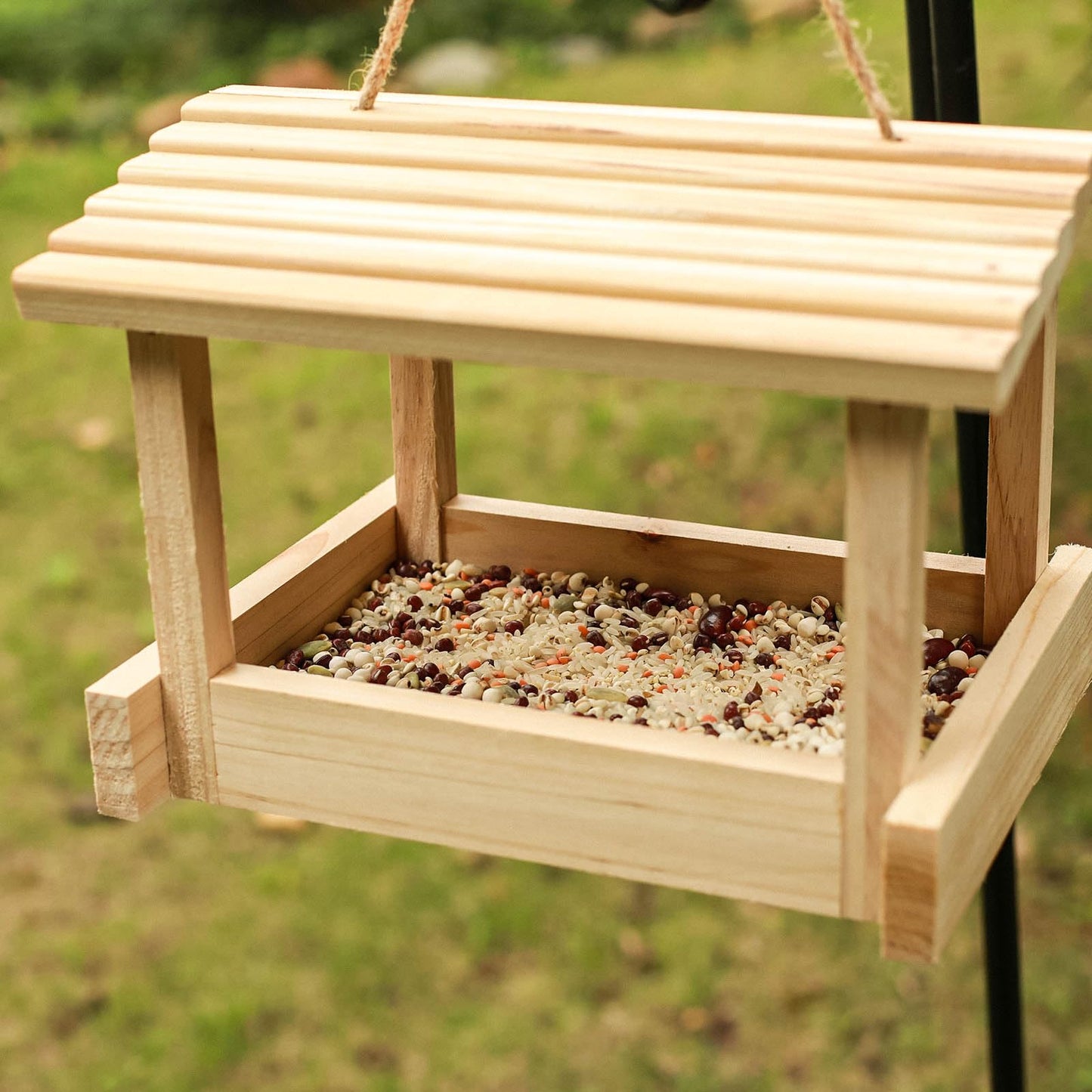 STARSWR Bird Feeders for Outside Hanging, Wild Bird Feeder House for Cardinals Finches Wooden Bluebird Feeder Mealworm Feeder Outdoor Wood Platform Bird House Feeder