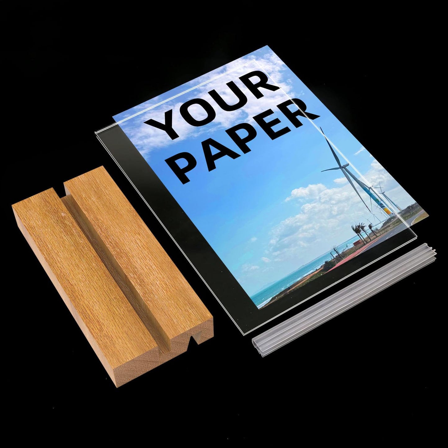 YEEON 4x6 Inch Acrylic Sign Holder with Wooden Base, Desktop Display Stand (4x6 6Pack)