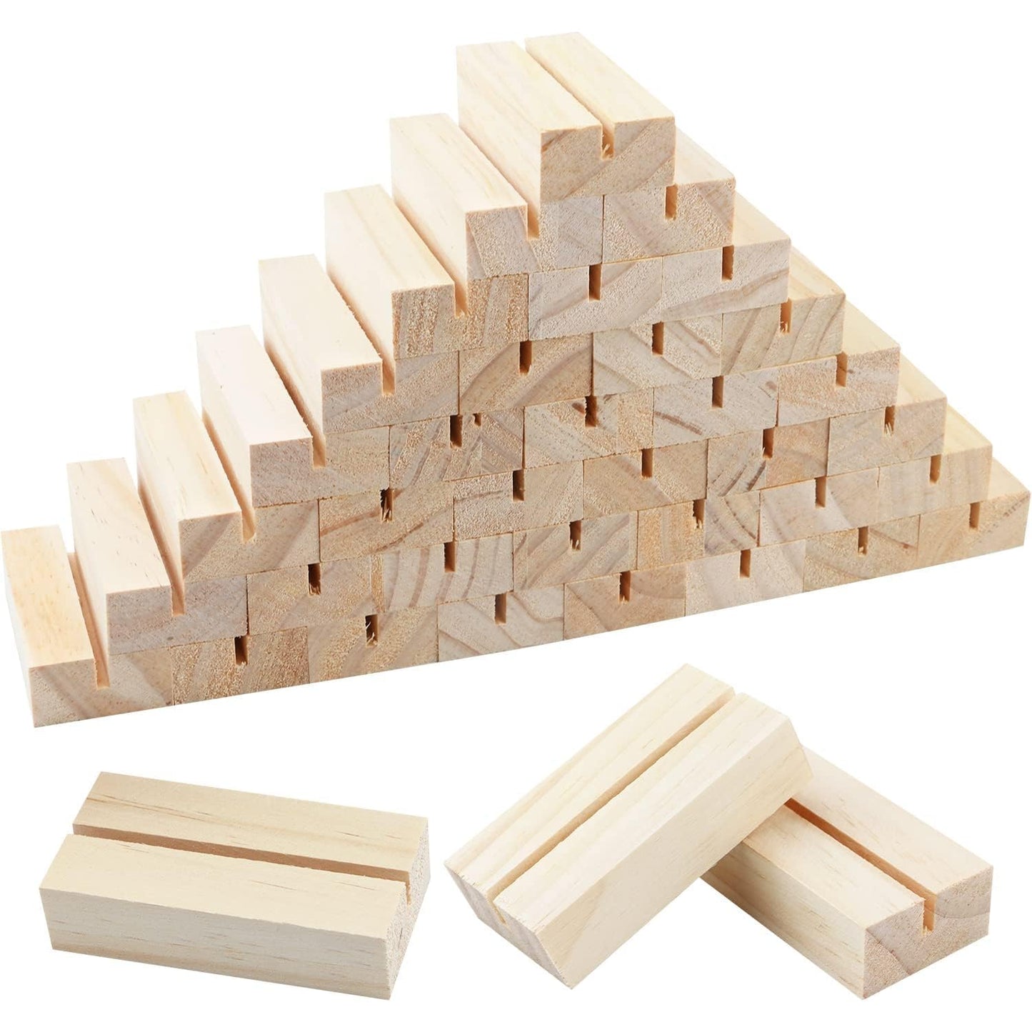 FSWCCK 40 Pieces Wood Place Card Holders Wood Table Number Stands Picture Holder Acrylic Sign Holders for Ceremony Birthday Party Home Decoration