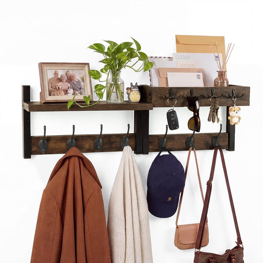 LIONUNCLE Coat Rack Wall Mount with Shelf & Mail Organizer,29 Inch Wall Shelf with 7 Coat Hooks and 4 Key Hooks for Entryway,Living Room,Bedroom,Offices(Rustic Brown)