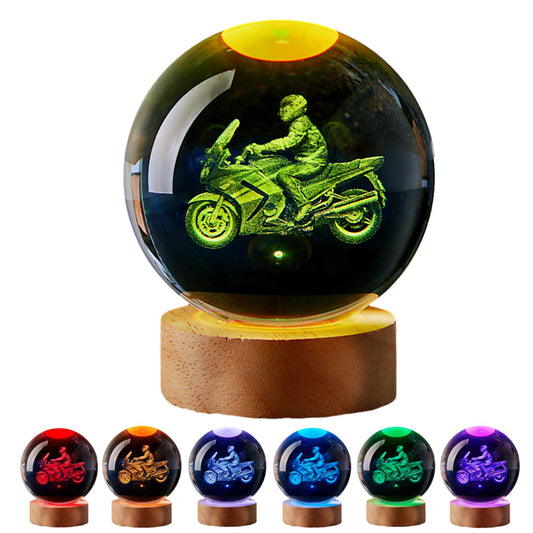 3D Motorcycle Crystal Ball Lamp with Remote Control, 3.15 inch Motorbike Crystal Night Light with Wooden Base 16 Colors Change, Glass Figurine Lamp Gift for Girls Boys Wife Mom (Motorcycle)