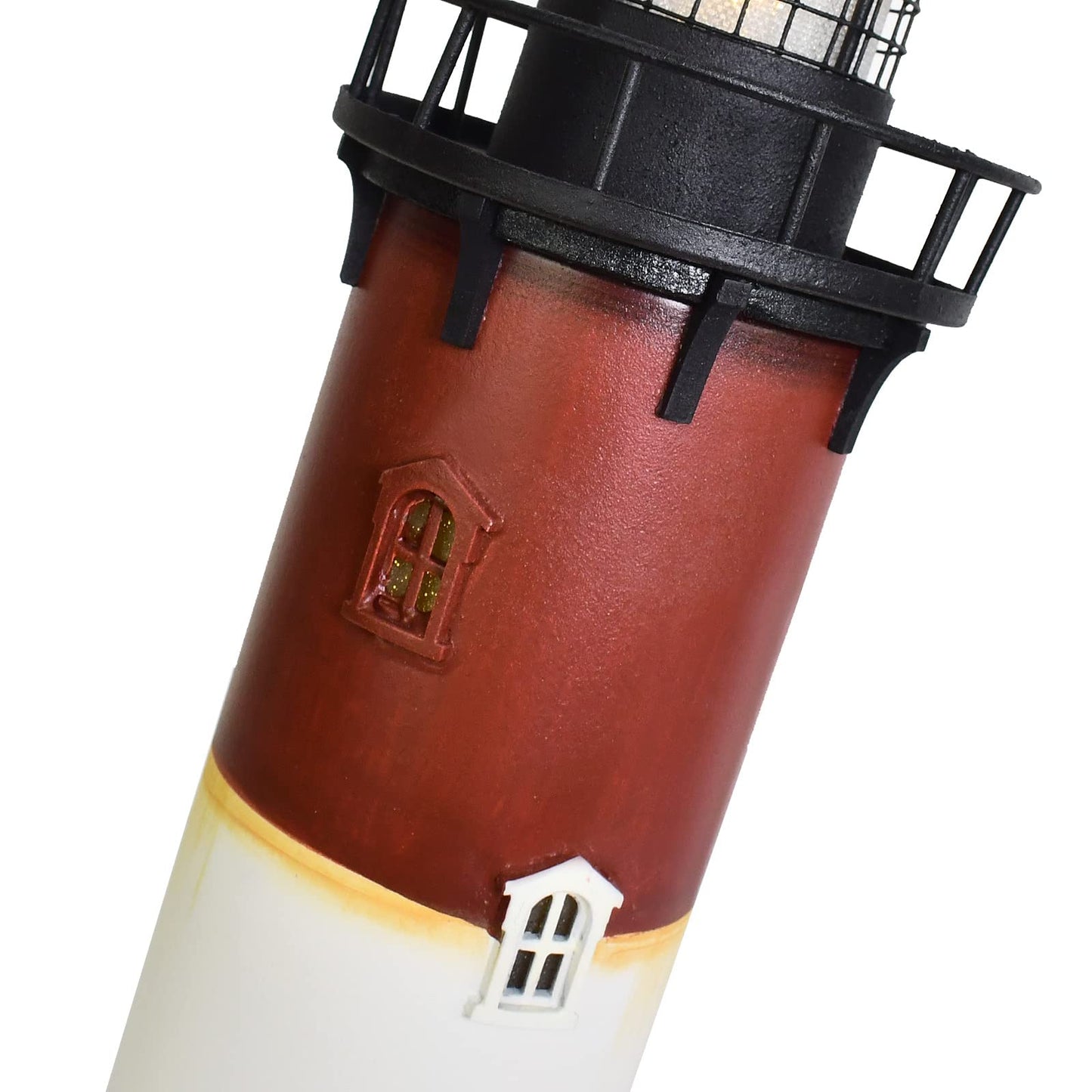 Linfevisi Wooden Lighthouse Decor with Light Tabletop Nautical Decor Solid Wood Light Houses Statue Figurines Inside Standing Coastal Beach Decorations Ocean Sea Theme Home Decor Bathroom 12.2 Inch