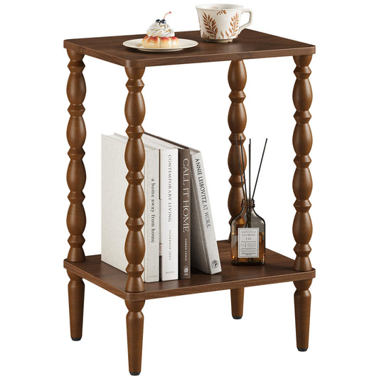 Curlaky Small Side Table - 2-Tier Wood End Table with Storage Shelf for Living Room, Vintage Night Stand for Bedroom Small Spaces, Rectangle Accent Table with Spindle Legs, Walnut