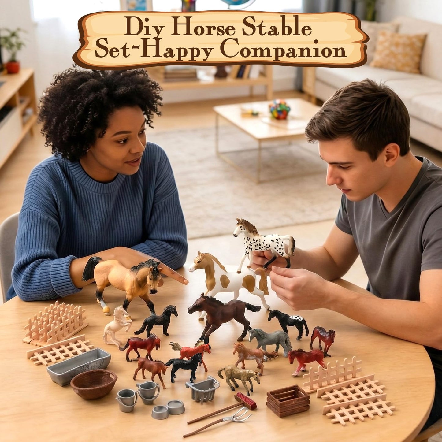 Gerrii 33 Pcs Realistic Horse Figurines Set, 16 Horses Breeds with Wooden Fences Farm Accessories for Tabletop Display Cake Topper Horse Lover Collector Birthday Gift