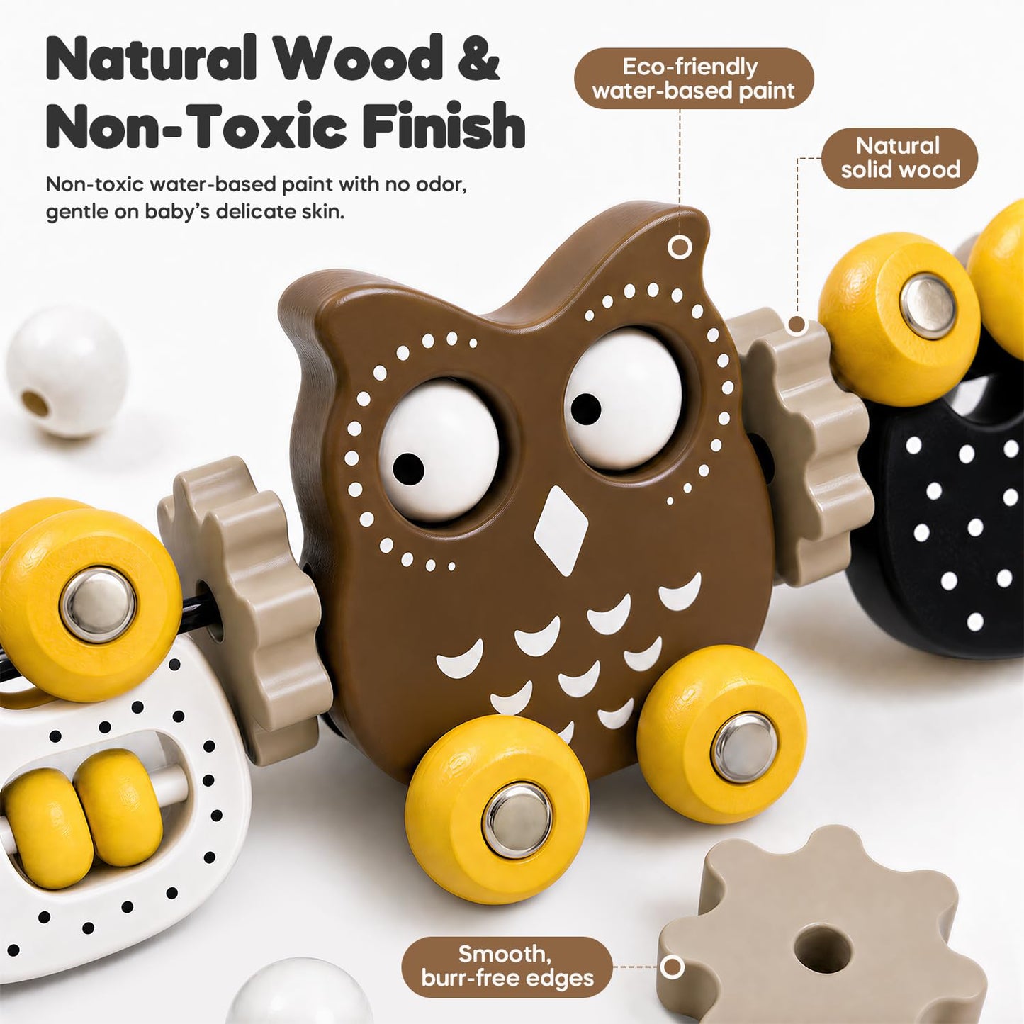 Mamatepe Baby Bouncer Toy Bar, Wooden, Brown & Yellow