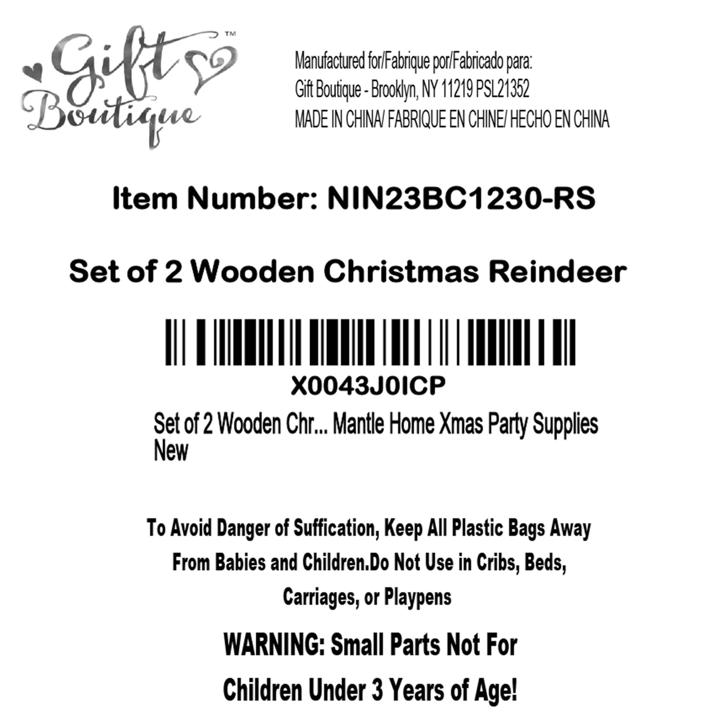 Gift Boutique - Set of 2 Wooden Christmas Reindeer Table Decorations Centerpiece Holiday Rustic White Wood Reindeers Figurine Tiered Tray Tabletop Sign Decor for Office, Room, Home Xmas Party Supplies