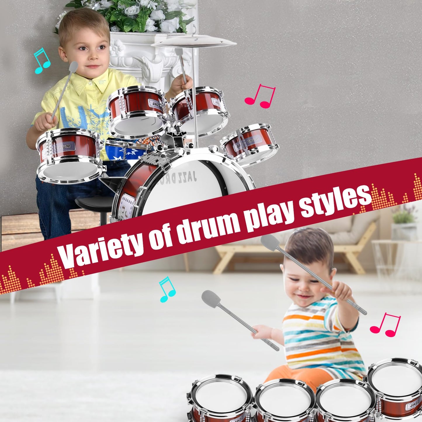Kids Drum Set for Toddlers 3-5 - Musical Instruments Toys Drum Kit 9 Pcs with Stool, Birthday Musical Toys for Toddlers 3 4 5 Year Old Boys Girls
