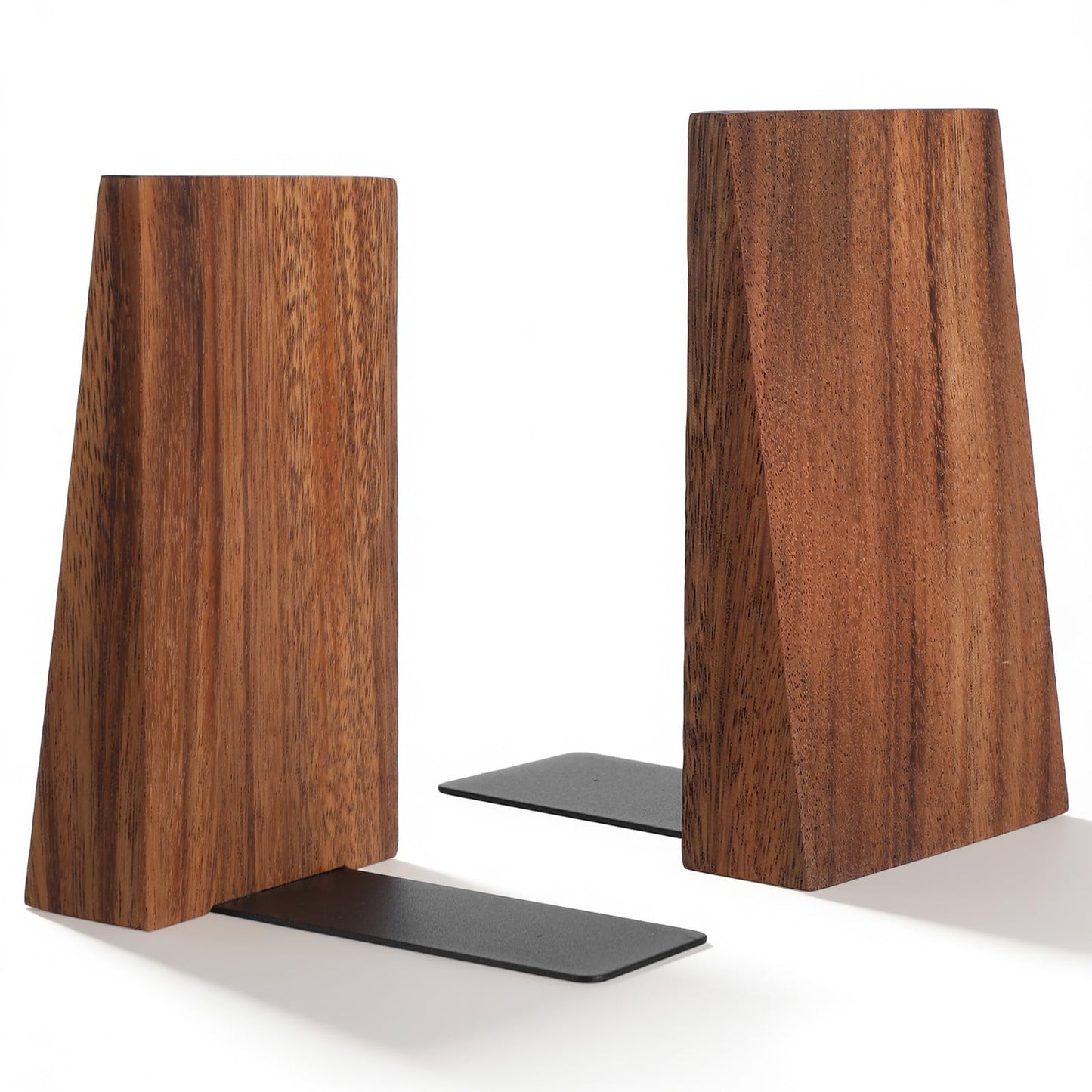 Afcabakila 2pcs Book Ends for Shelves Book end Wood Thickend Wooden Books Ends for Heavy Books Wood Bookends Wooden bookends Modern Decorative Accessories to Hold boook Firmly on Bookshelf Walnut