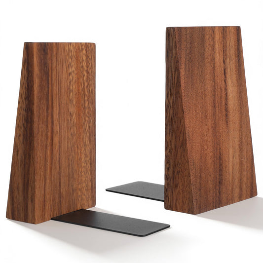 Afcabakila 2pcs Book Ends for Shelves Book end Wood Thickend Wooden Books Ends for Heavy Books Wood Bookends Wooden bookends Modern Decorative Accessories to Hold boook Firmly on Bookshelf Walnut