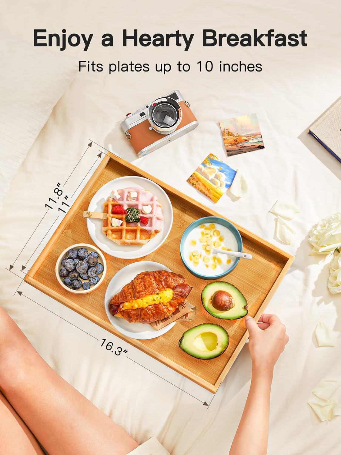 Pipishell Bamboo Bed Breakfast Tray with Foldable Legs, Handles, Ideal for Kids, Couples, Sofa, Eating, Working, Used As Laptop Desk Snack Table - 2 Pack