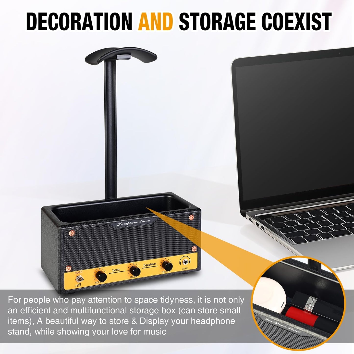 Lesdexzz Headphone Stand with Cable Storage, Display Music Lovers' Decorative Items & Suitable Headphone Holder, Contains 1 Base 1 Support Rod 1 Headrest (Metal Texture Black)