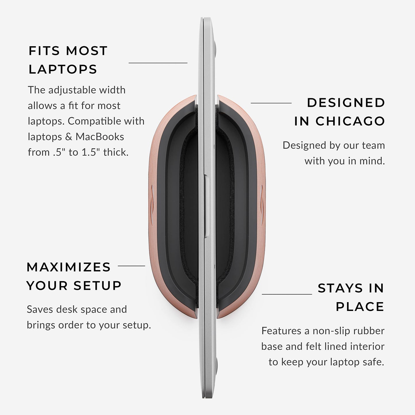 HumanCentric Vertical Laptop Stand in Vegan Cognac Leather, Upright Adjustable Holder and Dock, Laptop Vertical Stand Fits MacBook Pro and Other Laptops .5" to 1.5", Clamshell Compatible