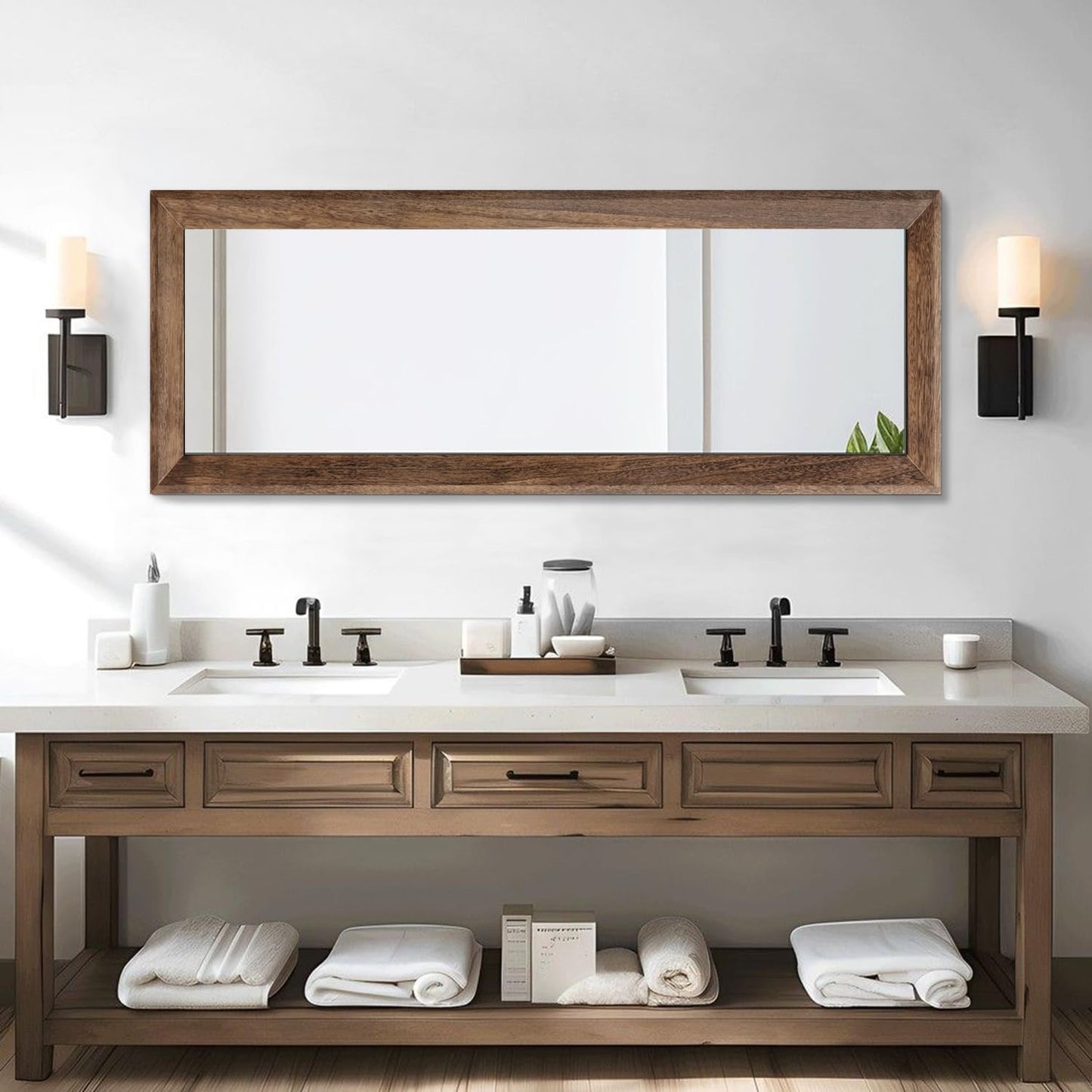 AAZZKANG Hanging Mirror Full Length Retro Large Wooden Framed Full Body Mirrors 47"x16" for Bedroom Living Room Bathroom Wall Mounted Vertically or Horizontally