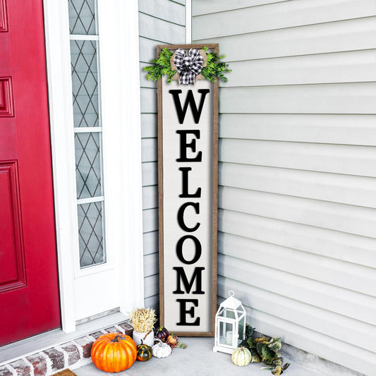 Outdoor Welcome Sign for Front Porch Standing 45"X9" Wood Frame Large Vertical Tall Leaner Welcome Signs Decor for Rustic Farmhouse Outside Home Front Door Decorations (Wood White)