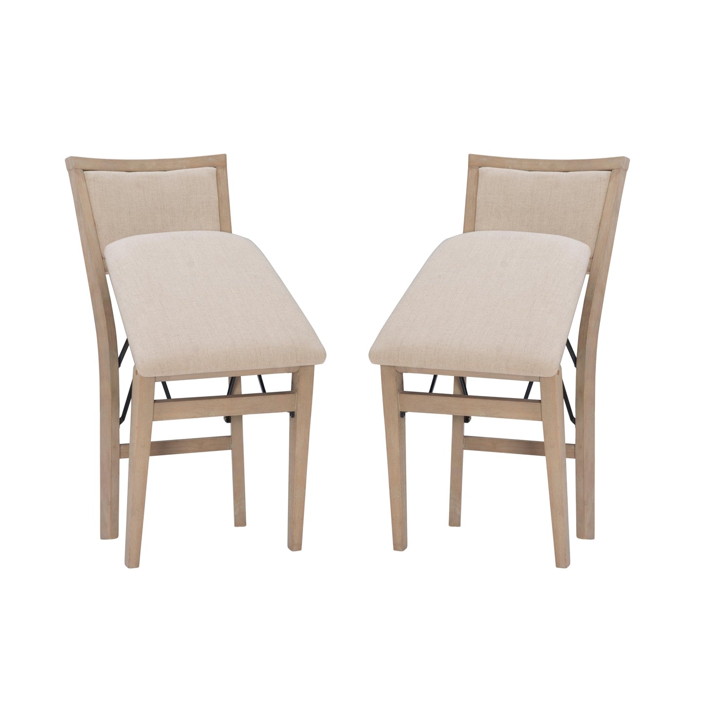 Linon Keira Natural Rustic Wooden Folding Chair with Beige Upholstered Seat and Back Set of 2