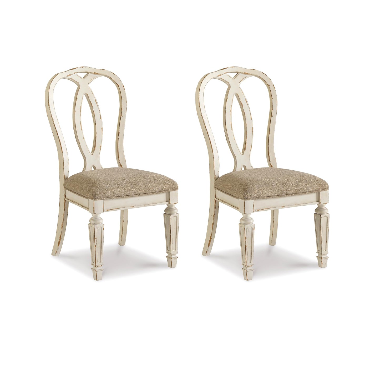 Signature Design by Ashley Realyn French Country Ribbon Back Dining Chair, 2 Count, Chipped White