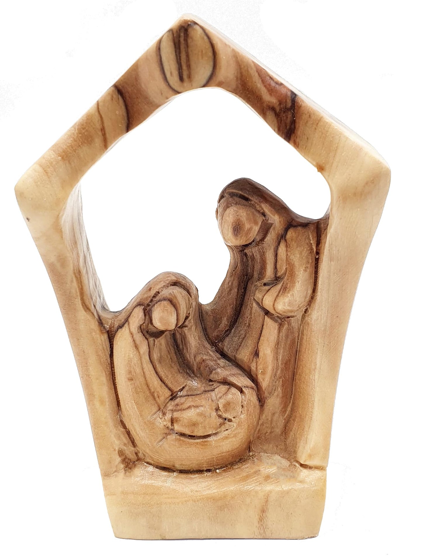 Zuluf 5.2" Olive Wood Holy Family Nativity Statue – Hand-Carved Figurine Made in The Holy Land – Religious for Catholic Home or Spiritual Display – HOF026