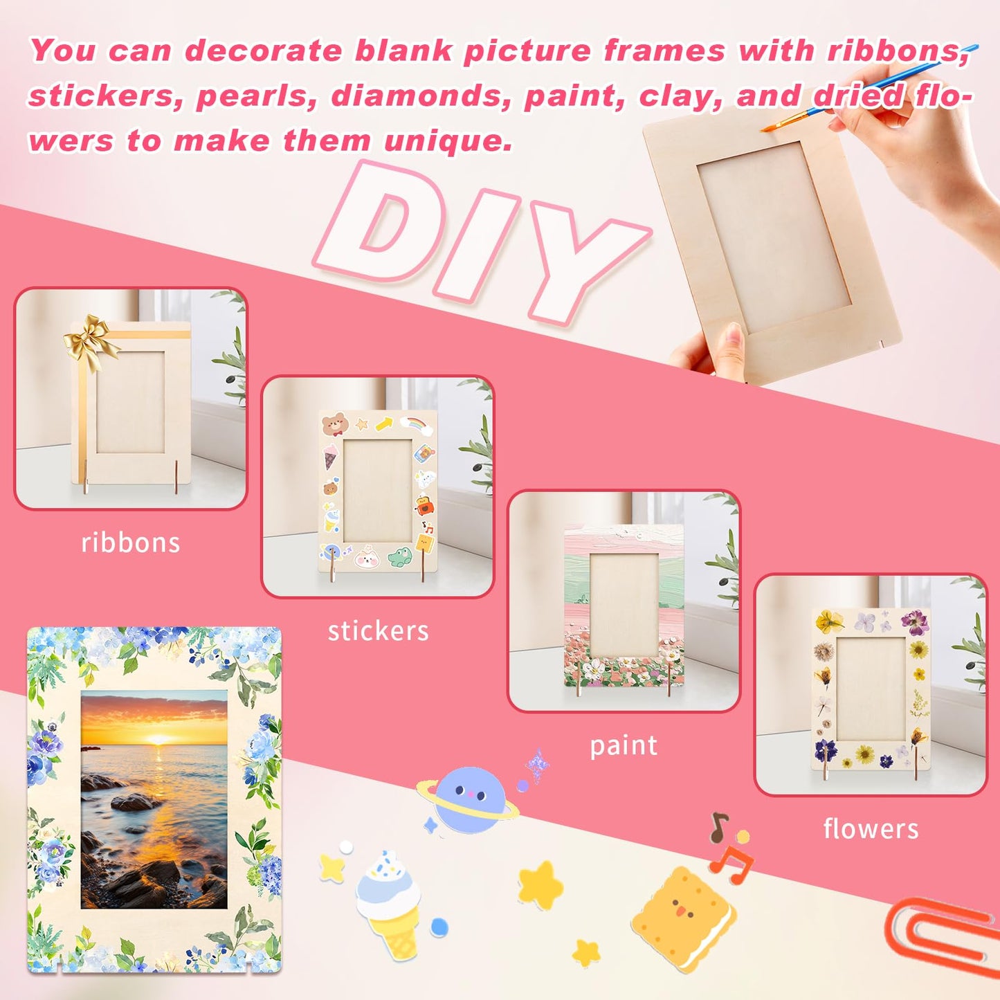 Geelin 50 Pack DIY Wooden Picture Frames for Crafts for 4 x 6 Inch Photos Unfinished Solid Wood Photo Picture Frames for Crafting DIY Painting Birthday Wedding Birthday (Rectangle)