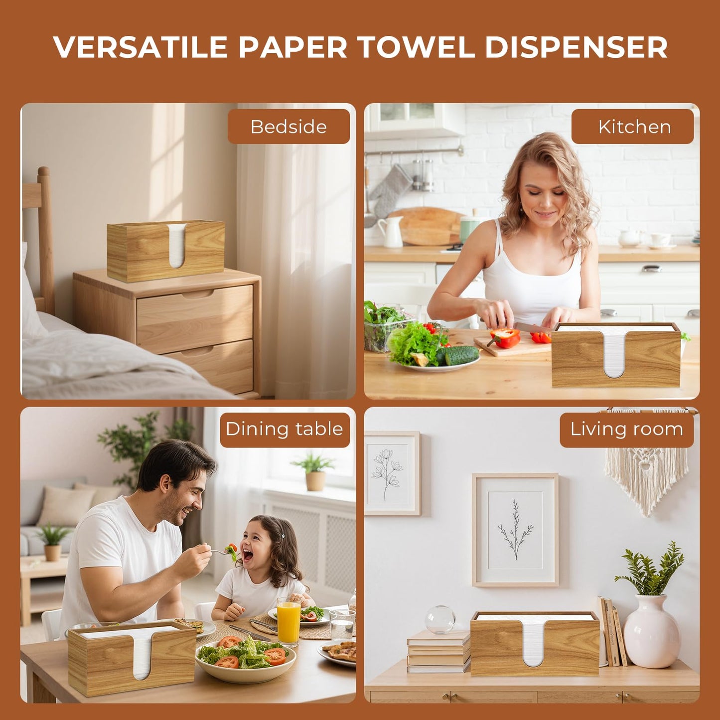 Acacia Wood Paper Towel Dispenser Countertop, Paper Towel Holder for Bathroom Kitchen Napkin Holder Folded Paper Towel Dispenser Fits Multifold, C-Fold, Z-Fold, Trifold - Home Kitchen Bathroom