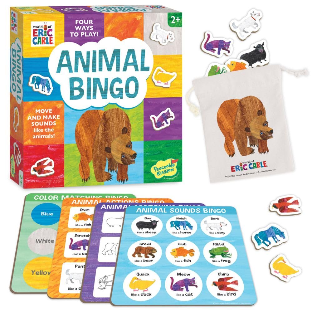 World of Eric Carle: Animal Bingo Game – Wooden Toddler Bingo Set Featuring Brown Bear – Learn Animal Sounds, Movements, Colors & Matching – Preschool Game for Ages 2+