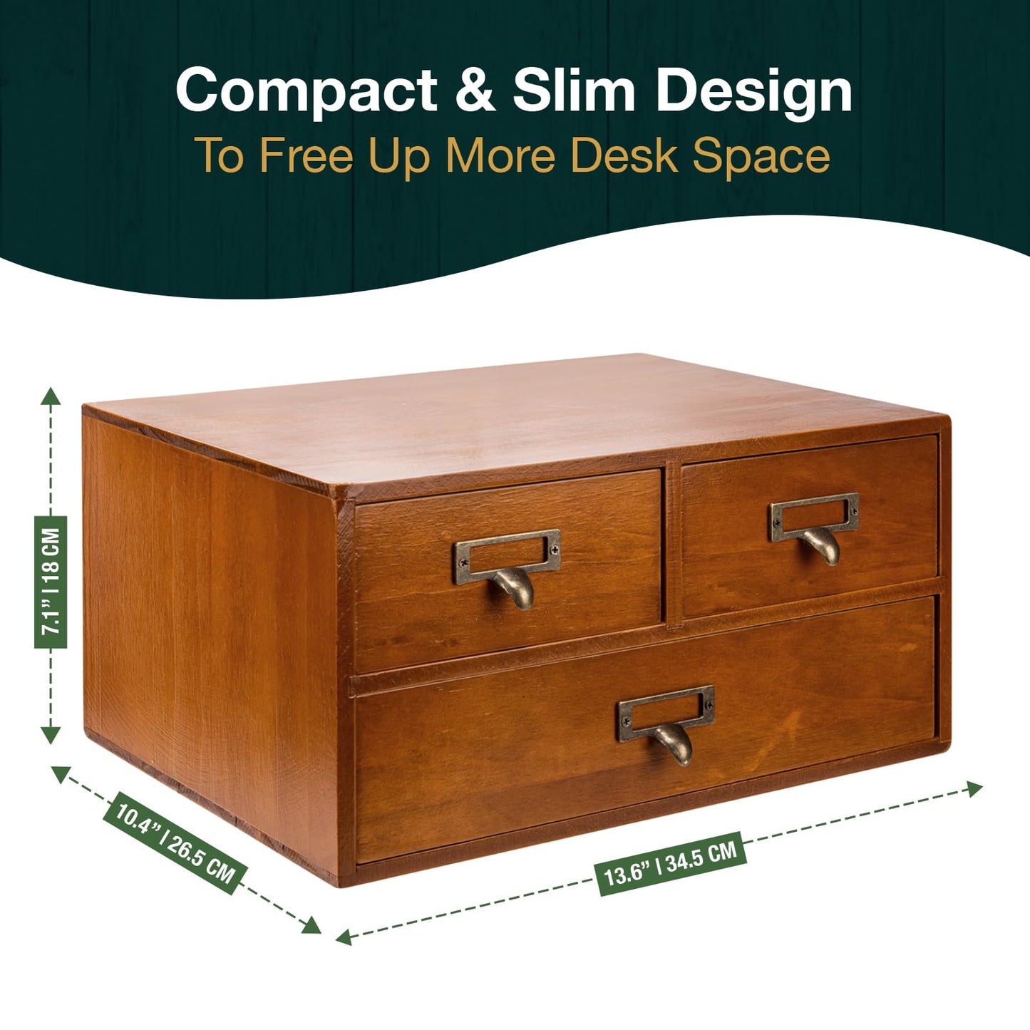 Modular Stackable Desktop Apothecary Cabinet with 3 Drawers - Solid Wood Medicine Cabinet for Tabletop - Card Catalog Drawers with Label Holders - Desktop Chest Drawer for Storage and Organization