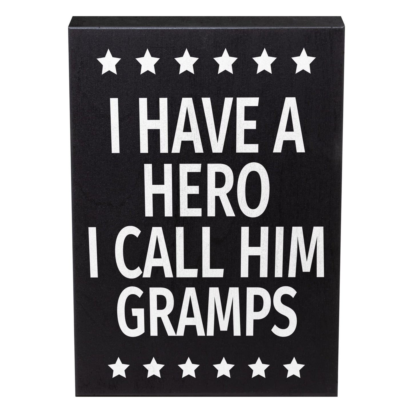 JennyGems Gift for Gramps, I Have a Hero I Call Him Gramps Wooden Sign, Shelf Decor and Wall Hanging, Made in USA